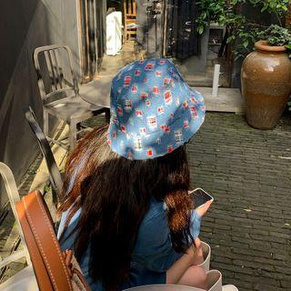 Double-sided Bucket Hat Denim & Red Plaid - M Size - Adjustable