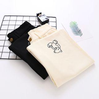 Bear Embroidered Cropped Straight-fit Pants