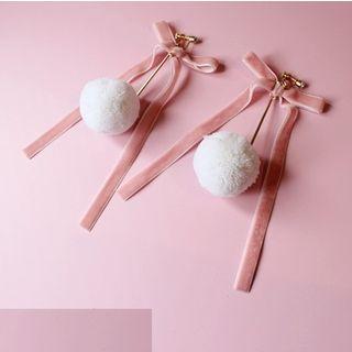 Pompom Bow Accent Earring / Clip-on Earring