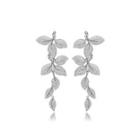Elegant And Bright Leaf Long Earrings With Cubic Zirconia Silver - One Size