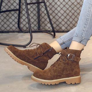 Faux Suede Ankle Strap Combat Ankle Boots
