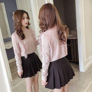 Mock Turtleneck Lace Panel Long-sleeve Top