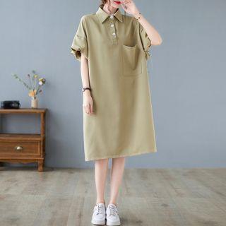 Puff-sleeve Polo-neck T-shirt Dress