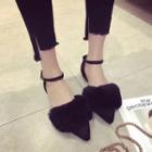 Furry Trim Pointed Ankle Strap Sandals