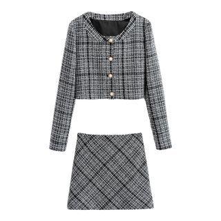 Set: Houndstooth Jacket + A-line Skirt