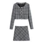 Set: Houndstooth Jacket + A-line Skirt