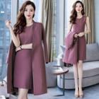 Set: Sleeveless Mini A-line Dress + Button Coat