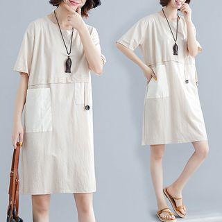 Plain Round-neck Short-sleeve Medium Maxi Dress