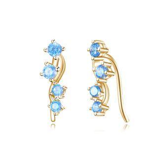 925 Sterling Silver Plated Champagne Gold Earrings With Blue Cubic Zircon Golden - One Size