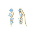 925 Sterling Silver Plated Champagne Gold Earrings With Blue Cubic Zircon Golden - One Size
