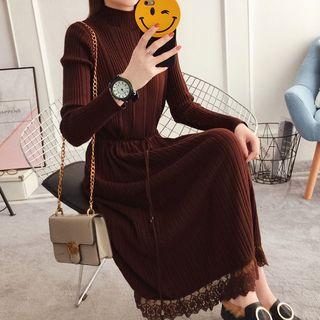 Long-sleeve Mock-neck Midi Knit Dress