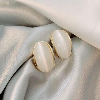 Cat Eye Stone Stud Earring 1 Pair - White - One Size