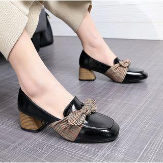 Plaid Bow Chunky Heel Loafers