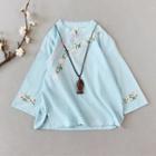 Traditional Chinese Long-sleeve Floral Frog Buttoned Top