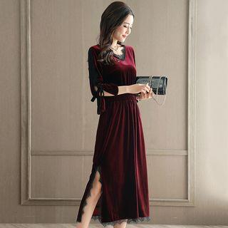 Ruffle Sleeve Lace Trim Midi Dress