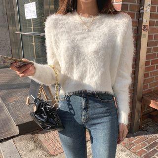 Faux-fur Cropped Knit Top