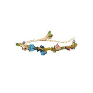 Fashion And Elegant Plated Gold Enamel Flower Bangle With Pink Cubic Zirconia Golden - One Size