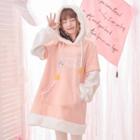 Mock Two-piece Rabbit Printed Hooded Dress