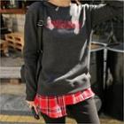 Plaid Layered-hem Lettering Sweatshirt