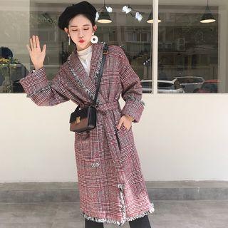 Check Tweed Long Woolen Coat