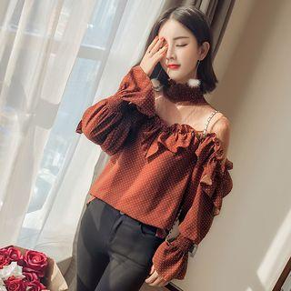 Mesh Panel Dotted Long-sleeve Top