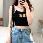 Contrast Trim Butterfly Printed Cropped Top