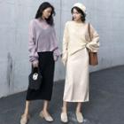 Spaghetti Strap V-neck Midi Knit Dress