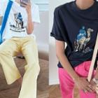 Cuffed-sleeve Graphic Print T-shirt