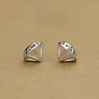 Perforated Diamond Stud Earring 1 Pair - Silver - One Size