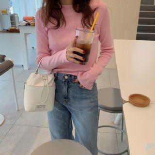 Asymmetric-hem Knit Top Pink - One Size