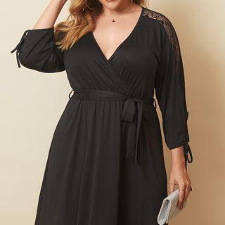 3/4-sleeve Drawstring A-line Dress