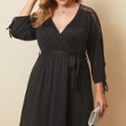 3/4-sleeve Drawstring A-line Dress