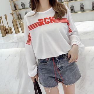 Print Long-sleeve Drawstring T-shirt