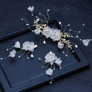 Wedding Set: Floral Headpiece + Hair Clip Headpiece & Hair Clip - As Shown In Figure - One Size