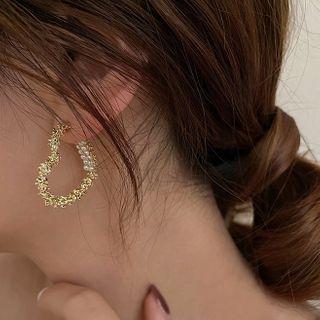 Heart Faux Pearl Earring 1 Pair - Silver Stud - Gold - One Size