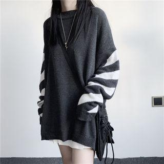 Striped Long Sleeve Knit Top Gray - One Size