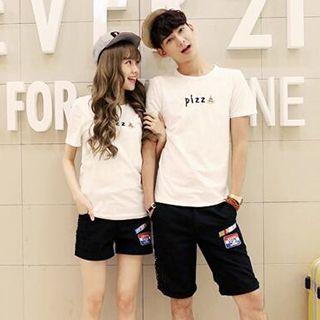 Couple Matching Pizza Print T-shirt / Print Shorts