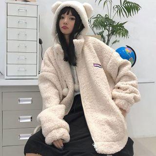 Long-sleeve Bear Ear Fleece Zip-up Hooded Jacket