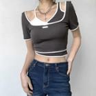Mock Two-piece Short-sleeve Two-tone Cropped T-shirt