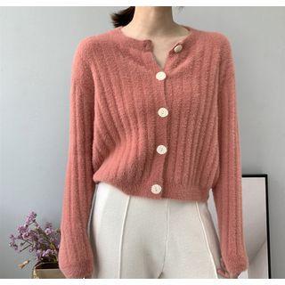 Faux Fur Cropped Rib Knit Cardigan