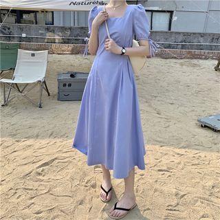 Puff-sleeve Square-neck Strappy Dress