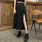 High Waist Plain Slit Midi A-line Skirt