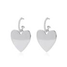 Heart Drop Hoop Earring 1 Pair - 02 - Silver - One Size