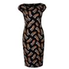 Cap-sleeve Feather Print Sheath Dress