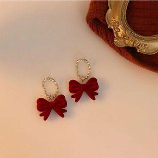 Rhinestone Flocking Bow Dangle Earring