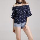 Off-shoulder Dotted Ruffled Top
