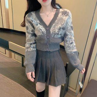 Tie-dye Cropped Cardigan / Mini Pleated Skirt