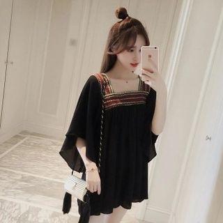 Embroidery Square-neck Chiffon Top