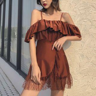 Ruffled Lace Paneled Swimdress