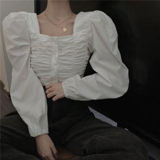 Puff Long-sleeve Ruched Crop Top